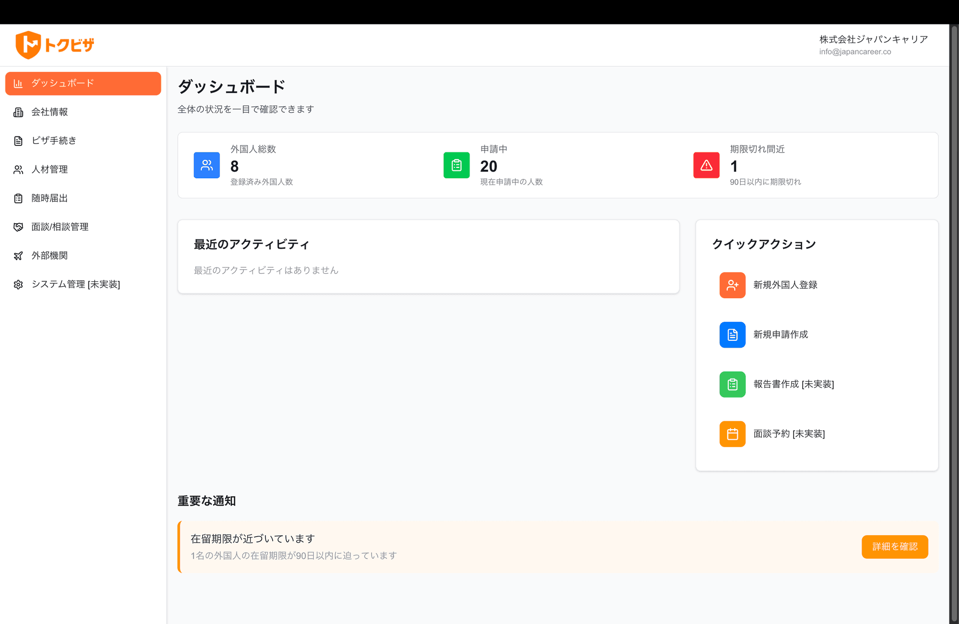 トクビザ ダッシュボード